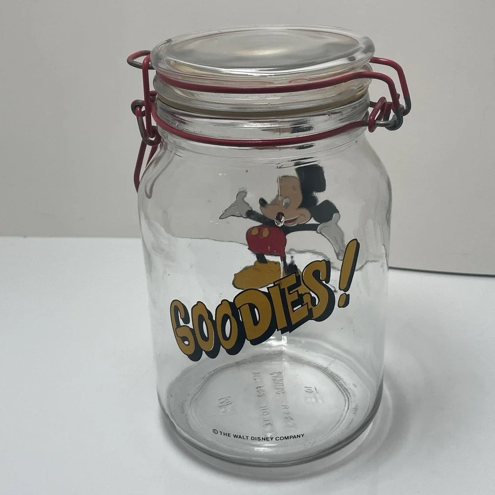 VTG Anchor Hocking Walt Disney Mickey Mouse Goodies Glass‎ Locking Canister Jar